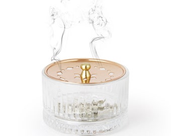 Crystal Glass Incense Burner with Copper Lid. Censer Incensory Bowl.  Sandalwood, Flower Incense Burner. Decorative Storage Bowl