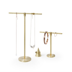 Brass Jewelry Organizer Stand Set. Ring, Earring and Necklace Holder Stand. Ring Holder Dish.