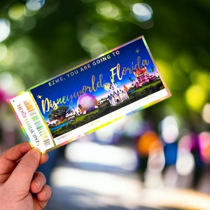 Disneyworld Reiseankündigung Folienkarte, Disneyworld Florida Reveal, Urlaubsüberraschung, einmal in einer Lebensreise