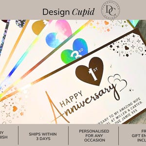 Personalisierte Folie Geschenk Karte zum Jahrestag - individuelles Geschenk für Frau oder Mann, Überraschungsgutschein, Geschenk für Sie oder Ihn, einzigartiges Andenken
