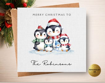 Personalised Penguin Family Christmas Card, Custom Names Card, Fun Family Christmas Card, Seasons Greetings
