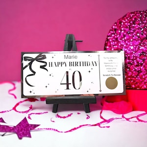 Idée cadeau unique pour 40e anniversaire : carte à gratter personnalisable, bon cadeau surprise, parfait pour une fête à tout âge