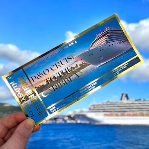 Überraschungs-Kreuzfahrt-Reise-Folien-Gutschein, Kreuzfahrtschiff-Überraschungs-Enthüllung, personalisiertes Geburtstagsgeschenk, Paargeschenk, Jahrestagsurlaub