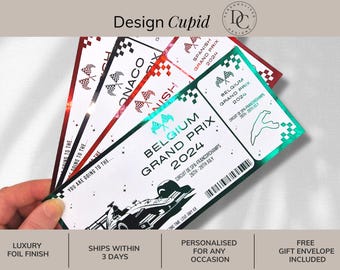 Foiled Grand Prix Race Ticket Invitation | Personalised Car Race Gift Voucher