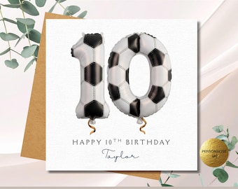 Black and White Football Print Age Balloon Birthday Card, Watercolour Foil Balloon Illustration for Son Nephew Grandson 10th 13th 16th 18th