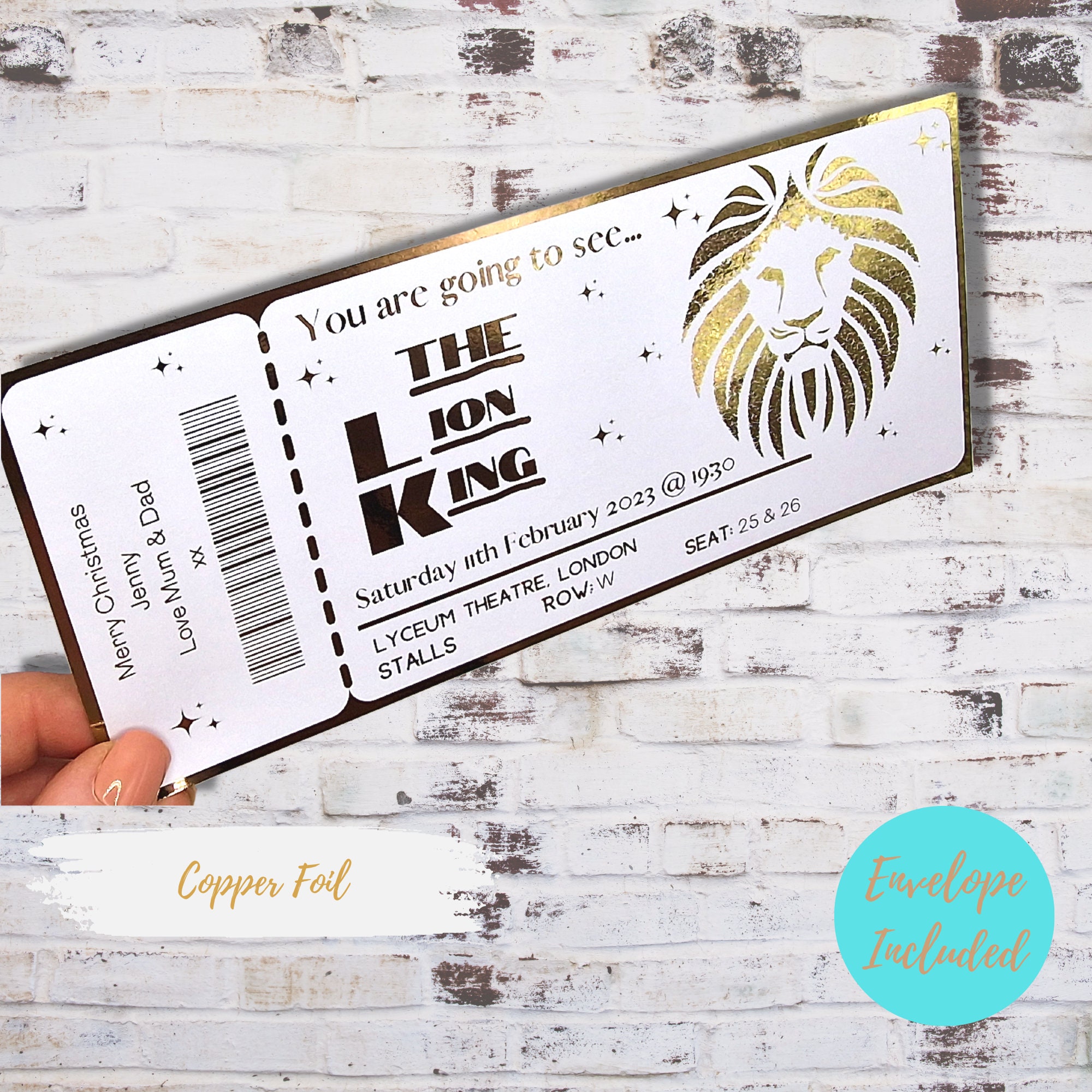 Foil Theatre Ticket Show Tickets Foil Ticket Personalised Etsy