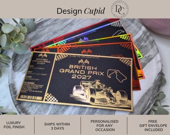 Grand Prix Surprise Trip Ticket Reveal, Luxury Metallic Foiled Racing Ticket Gift, Personalised Car Race Gift Voucher