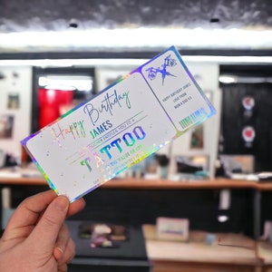 Bon cadeau tatouage, bon cadeau pour amateur de tatouage, carte-cadeau tatouage personnalisé, bon de Noël surprise, billet aluminium personnalisé, cadeau d'anniversaire