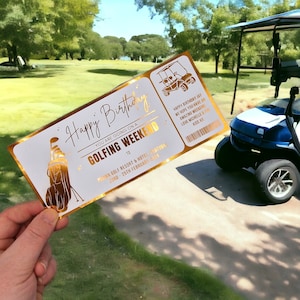 Überraschungs-Golf-Reise enthüllen, personalisiertes Golf-Wochenende, Überraschungsreise, benutzerdefinierter Geburtstag, Vatertagskarte, Weihnachts-Golfgeschenk