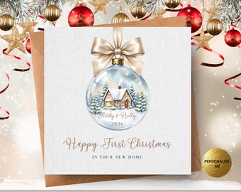 New Home Christmas Card, Personalised House Glass Bauble, 1st Christmas New House, Couples Christmas Card