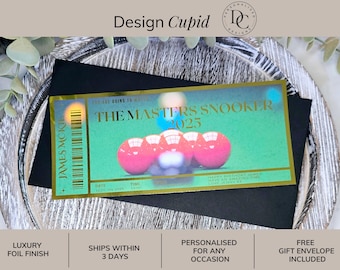 Snooker Championship Ticket Reveal, Personalised Tournament Gift Voucher, Surprise Snooker Match Foil Ticket