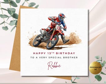 Motocross Dirt Bike Card for Him, Personalised Birthday Grandson Brother Nephew Son, Custom Age Motocross Rider