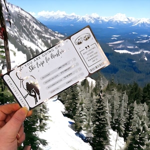 Überraschung Ski Trip Reveal, Folien Geschenk Gutschein, Snowboard Trip, Winter Urlaub Reveal, Geburtstag Überraschung Geschenk, personalisierte Folie Ticket