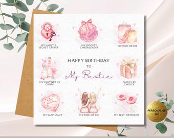 Pink Reasons Why Bestie Card, Custom Best Friend Birthday