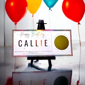 Carte à gratter d'anniversaire personnalisée, chèque-cadeau d'anniversaire, spécial, surprise, billet or, carte à gratter en aluminium