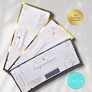 Chèque-cadeau de mariage, Billet en aluminium, Cadeau de mariage personnalisé, Cadeau de mariage, Carte à gratter de mariage, Épouse, Mari, Partenaire, Ticket d'or