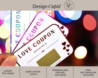 Foil Love Coupons, Scratch Off Coupon, Fun Valentine Gift, Coupons for Her, Coupons for Him,  Couple Coupons, Fun Anniversary, Date Night