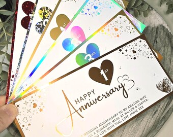 Personalised Foil Anniversary Gift Card – Custom Gift for Wife or Husband, Romantic Surprise Voucher, Gift for Her or Him, Unique Keepsake