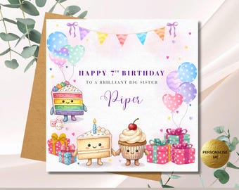 Fun Sweet Treats Kids Birthday Card, 4th 5th 6th 7th Birthday for Daughter Niece Granddaughter Sister, Cute Kawaii Birthday Card for Girl