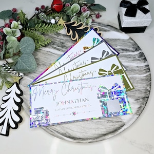Carte à gratter de Noël en aluminium personnalisée, cadeau surprise pour ceux que vous aimez, idée cadeau de vacances unique pour le père Noël secret ou pour le remplisseur de bas de Noël