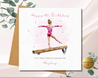 Personalised Gymnastic Birthday Card for Daughter Niece Granddaughter, Custom Hair Colour, Gymnast Card 6th 7th 8th 9th 10th 11th 12th