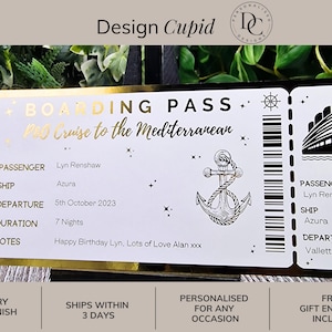 Überraschungs-Kreuzfahrtreise Foil Bordkarte, Foil Ticket, Bordkarte, Geburtstagsgeschenk, Cruise Trip Reveal, personalisiertes Ticket, Jubiläum