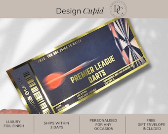 Darts Ticket Reveal, Personalised Foil Darts League Voucher, Surprise Sports Gift