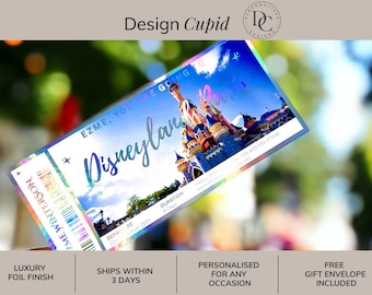 Personalised Disneyland Paris Ticket Voucher, Luxury Foil Disney Surprise Trip Reveal Boarding Pass, Custom Family Holiday Announcement Gift