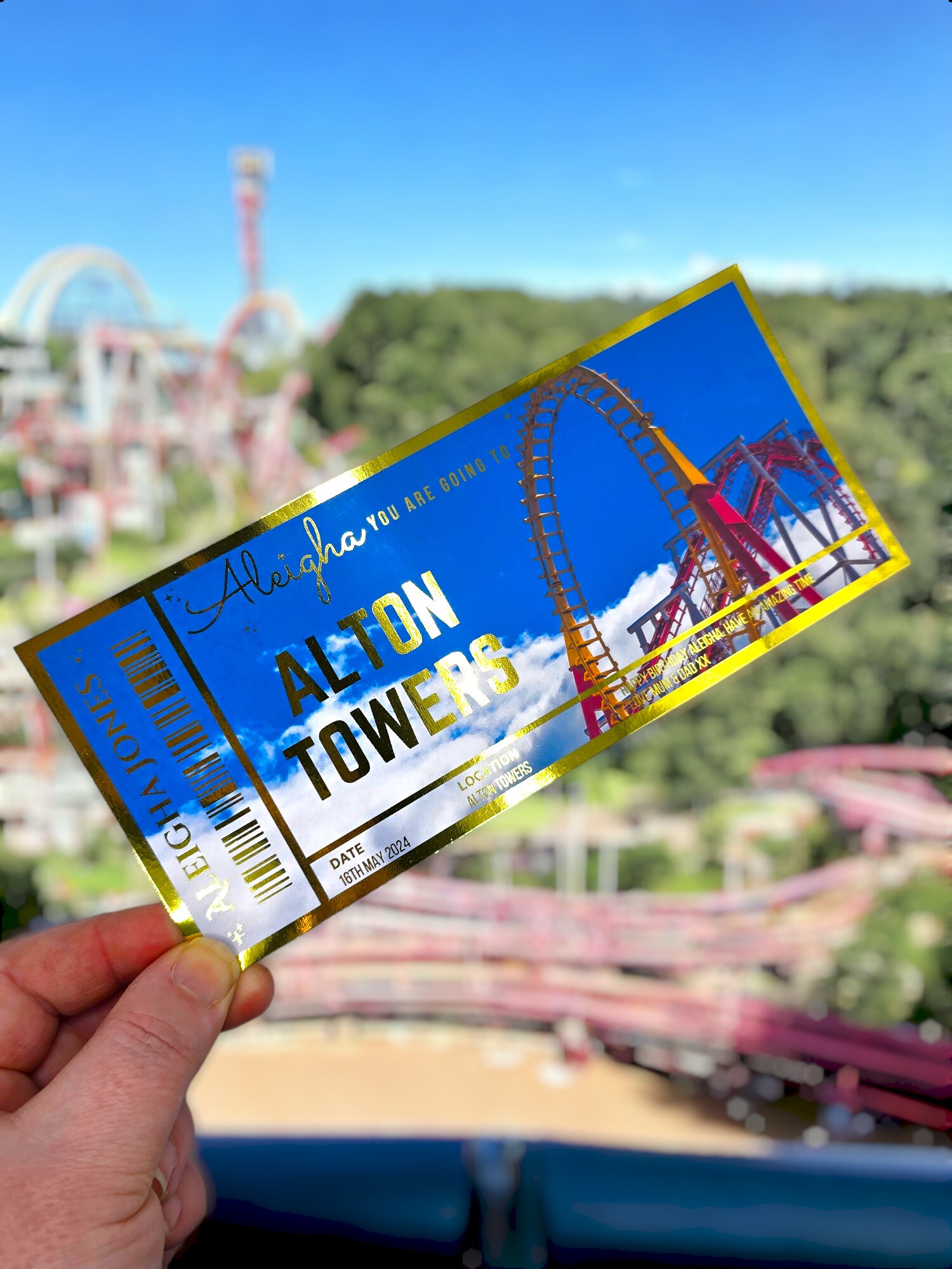 Theme Park Surprise Voucher, Amusement Park Gift, Birthday Gift Day Trip, Custom Foil Ticket, Teenager Present, Personalised Gift Voucher