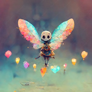 Halloween Printable Art, Dia De Los Muertos Art, AI Art, AI Generated Art, Midjourney AI, Skeleton, Fairy, Digital Art,