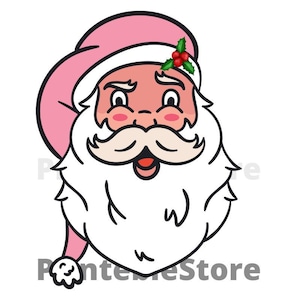 Vintage Digital Clipart | Pink Santa Claus Christmas Vintage Greeting Card Clip Art Graphic Image Sublimation PNG JPEG SVG