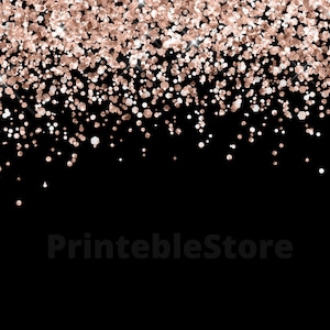 May include: A black background with a scattering of rose gold glitter.