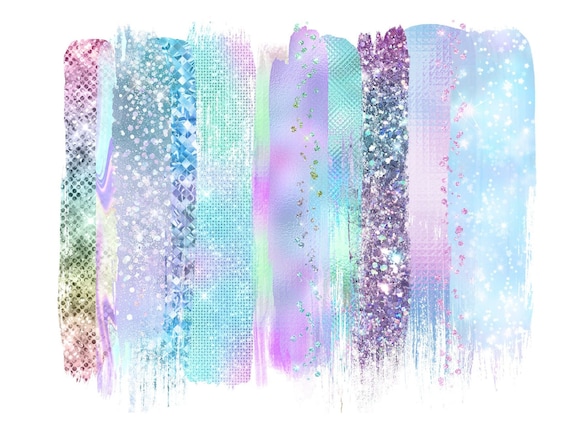 Holographic Brush Strokes Glitter Clipart Iridescent Paint Strokes