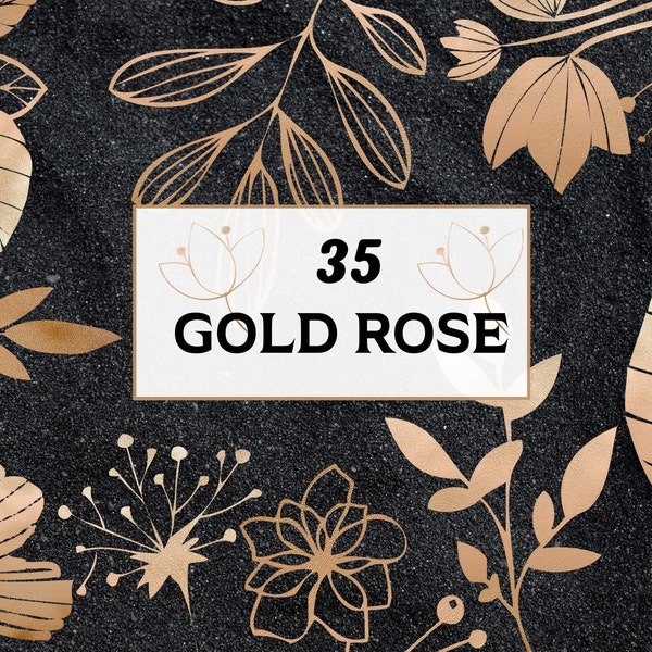 Rose Gold Leaves Florals Clipart, foil leaves, foil clipart, leaves florals, leaf clip art and frame instant download for commercial use