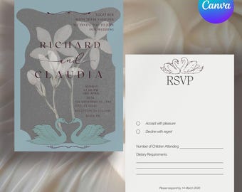 Swan Vintage Wedding Digital Download, , Printable Invite, Instant Download