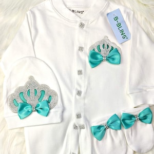 Personalized Take Home Outfit Baby Boy Coming Home Crown Jewels set,Baptism, first photoshoot costume, Baby shower gift,Newborn Gifts