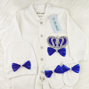Personalized Take Home Outfit Baby Boy Coming Home Outfit Crown Jewels set,Baptism, first photoshoot costume, Baby shower gift,Newborn Gifts