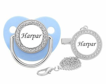 Personalized Pacifier Dummy Soother And Clip Chain, Custom Orthodontic Pacifier With Baby's Name Or Plain Gift Set Blue