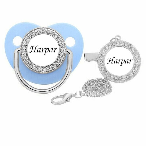 Personalized Pacifier Dummy Soother And Clip Chain, Custom Orthodontic Pacifier With Baby's Name Or Plain Gift Set Blue