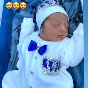 Personalised Baby Romper Take Home Outfit Baby Boy Coming Home Crown Jewels set, Baptism, first photoshoot Baby shower Bay Welcome gift