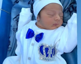 Personalised Baby Boy Romper Set: Crown Jewels Outfit, Newborn Gift