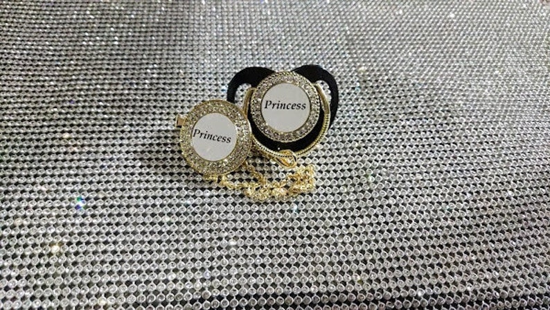 Personalized Pacifier Dummy Soother And Clip Chain, Custom Orthodontic Pacifier With Baby's Name Gift Set Black Gold Pink Silver Blue White image 2