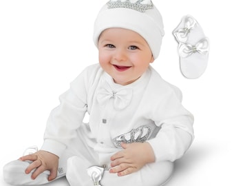 Personalized Baby Boy Take Home Outfit: Crown Jewels Romper Set