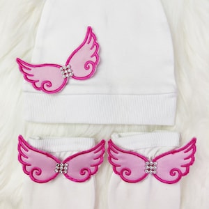Angel Wings Baby Outfit-Personalized Baby Coming Home Set-Christening Outfit-Baby Shower Clothes-New-born Clothes-Baby Hospital Outfit-Crib