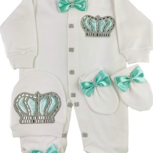 Personalized Take Home Outfit Baby Boy Coming Home Crown Jewels set,Baptism, first photoshoot costume, Baby shower gift,Newborn Gifts