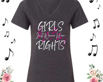 Pink Shirt with music notes, Girls Just Wanna Have Rights, Concert Top, Entertainment, Concert, Music Tshirt, Soft and Comfortable