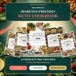 Diabetesvänlig keto-kokbok PDF | 5 volymer, 525 recept (digital nedladdning)