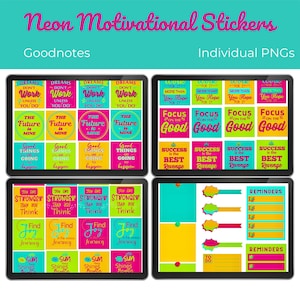 Neon Motivational Digital Stickers l Individual PNG Stickers Bundle Goodnotes Planner Digital Stickers image 1