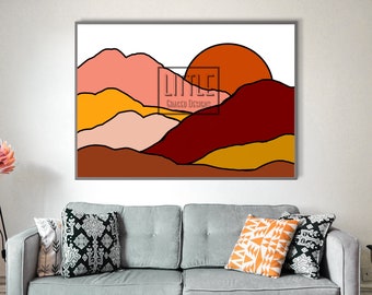 Desert Sunset Wall Art Print, Printable Wall Art, Digital Art Print, Abstract Wall Art