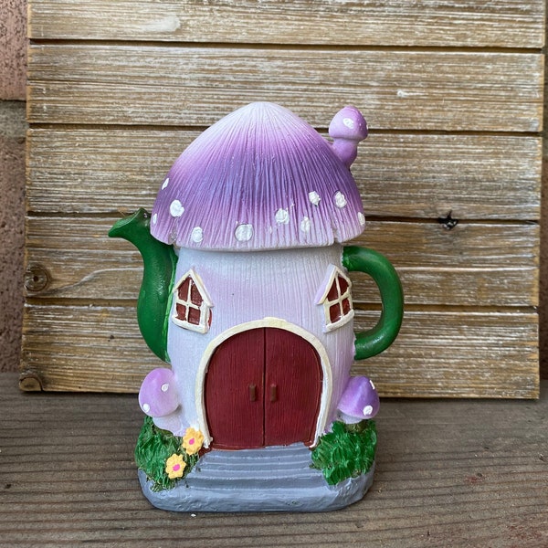 Hand Painted Purple Mushroom Fairy Cottage, Whimsical Fairy Garden Miniatures, Fairy Garden Accessories, Woodland Forest Decorations